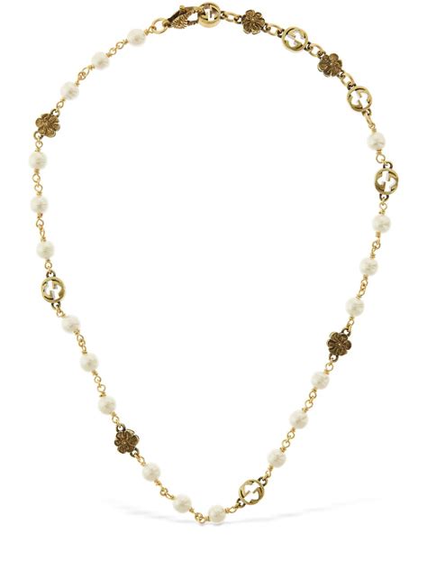 gucci pearl necklace for women|gucci flower necklace.